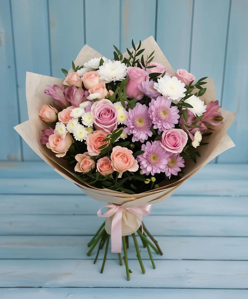 Букет цветов из: Хризантемы, Розы и Альстромерии в Лихославле