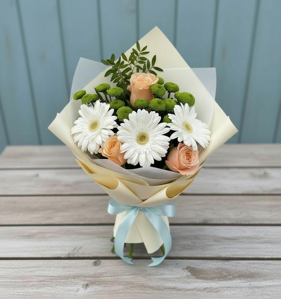 Букет цветов из: Герберы, Розы и Хризантемы в Лихославле