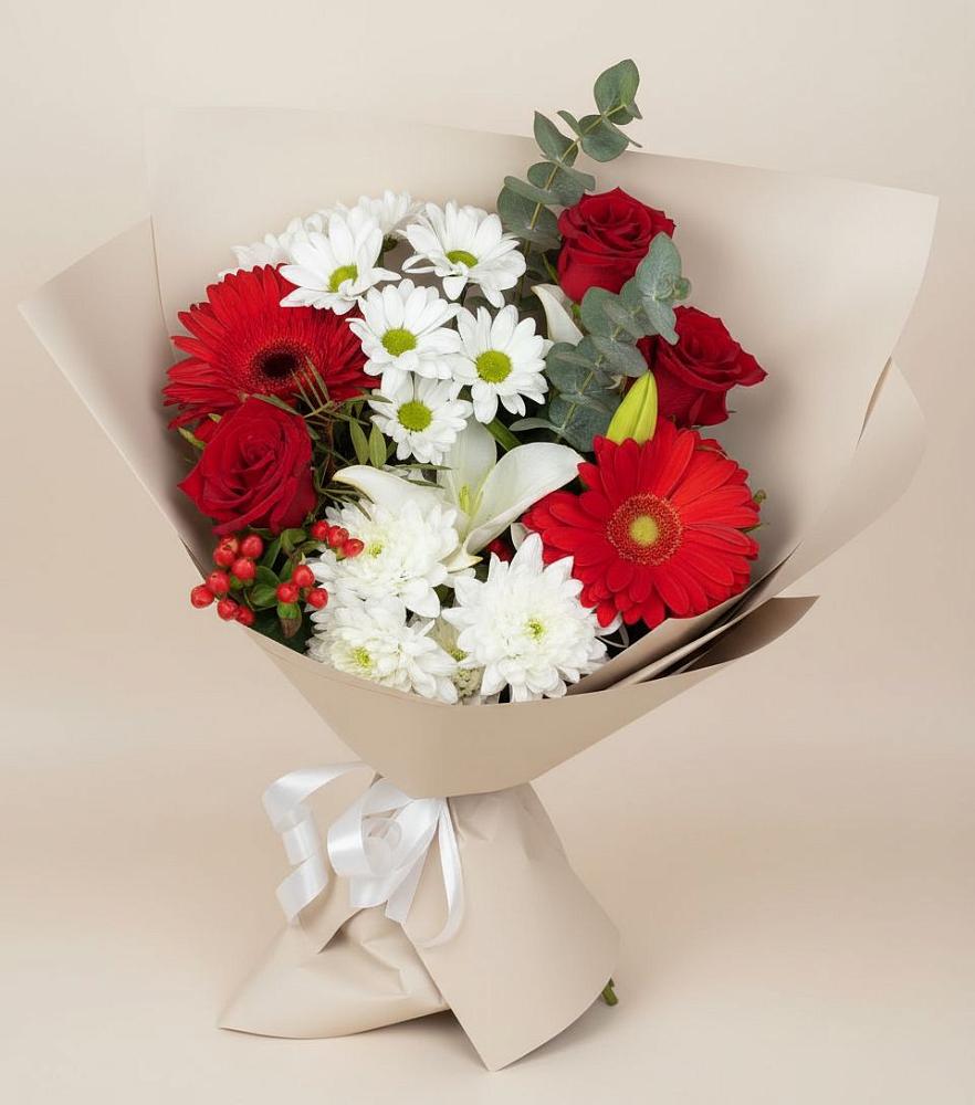 Букет цветов из: Розы, Хризантемы, Герберы и Лилии в Лихославле