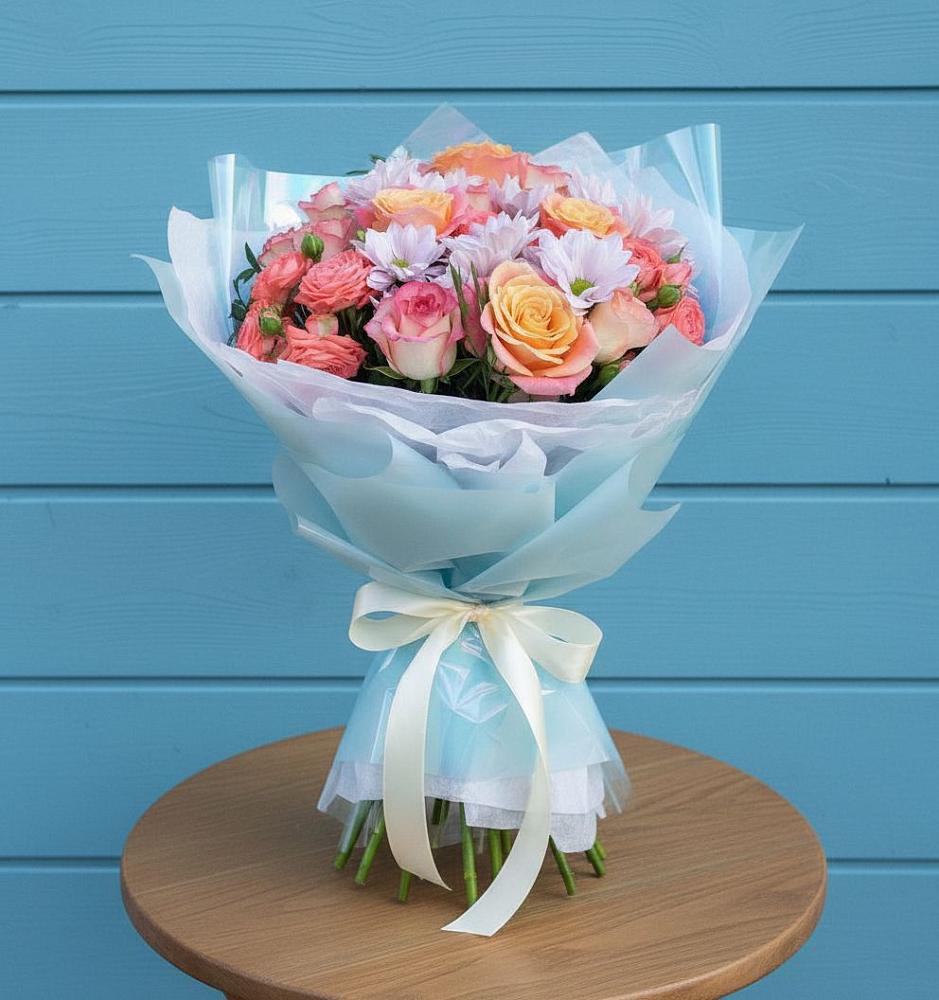 Букет цветов из: Хризантемы и Розы в Лихославле