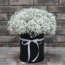 Цветочная композиция из Гипсофила в шляпной коробке в Лихославле